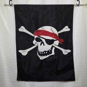 Jolly Roger Pirate Outdoor Flag 2-Sided Patch Sewn Design Vertical w/ Rod Pocket